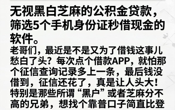 无视黑白芝麻的公积金贷款，筛选5个手机身份证秒借现金的软件