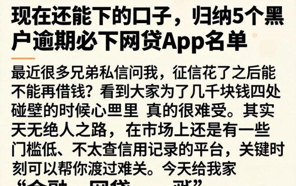 现在还能下的口子，归纳5个黑户逾期必下网贷app名单