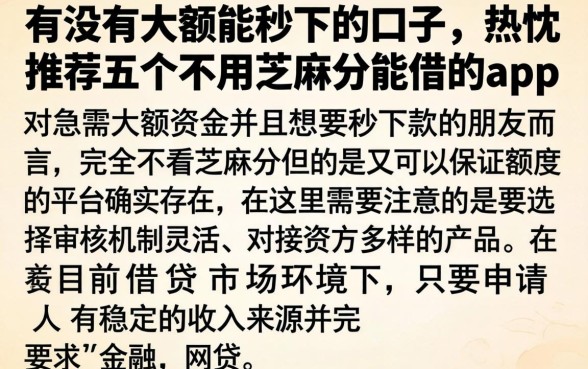 有没有大额能秒下的口子，热忱推荐五个不用芝麻分能借的app