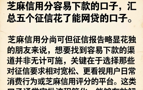 芝麻信用分容易下款的口子，汇总五个征信花了能网贷的口子