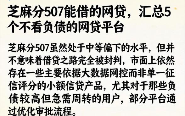 芝麻分507能借的网贷，汇总5个不看负债的网贷平台