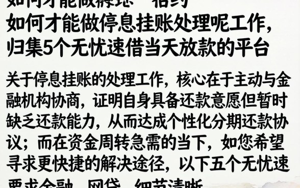 如何才能做停息挂账处理呢工作，归集5个无忧速借当天放款的平台