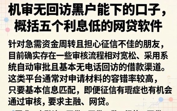 机审无回访黑户能下的口子，概括五个利息低的网贷软件