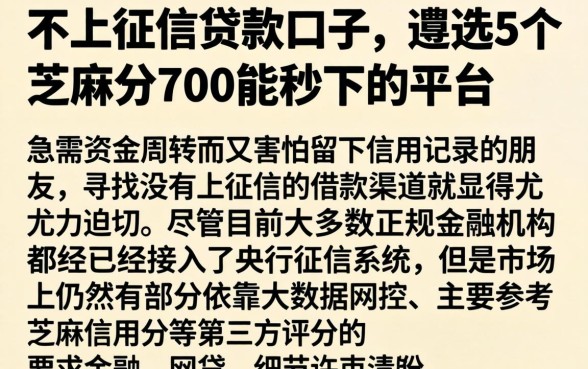不上征信的贷款口子，遴选5个芝麻分700能秒下的平台