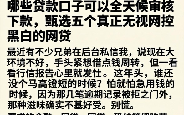 哪些贷款口子可以全天候审核下款，甄选五个真正无视风控黑白的网贷