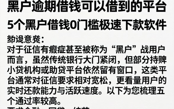 黑户逾期借钱可以借到的平台，详细阐述5个黑户借钱0门槛极速下款软件