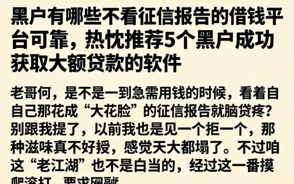 黑户有哪些不看征信报告的借钱平台可靠，热忱推荐5个黑户成功获取大额贷款的软件