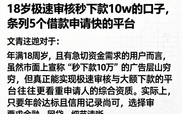 18岁极速审核秒下款10w的口子，条列5个借款申请快的平台