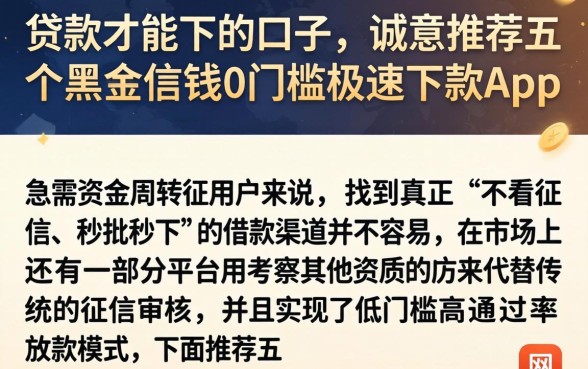贷款才能下的口子，诚意推荐五个黑户借钱0门槛极速下款app