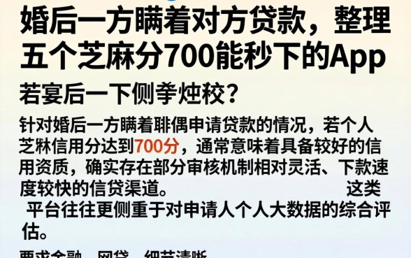 婚后一方瞒着对方贷款，整理五个芝麻分700能秒下的app