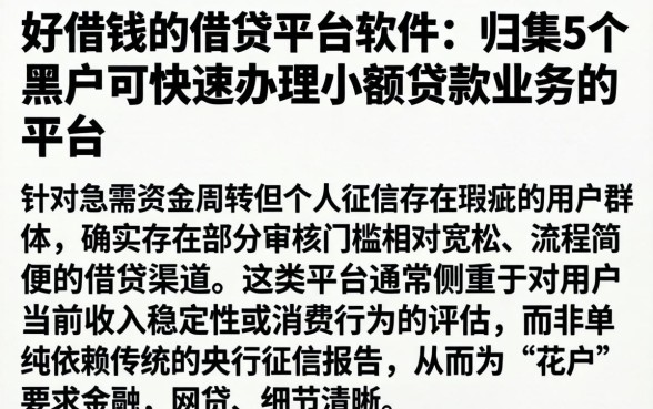 好借钱的借贷平台软件,归集5个黑户可快速办理小额贷款业务的平台