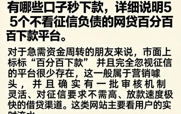 有哪些口子秒下款，详尽说明5个不看征信负债的网贷百分百下款平台