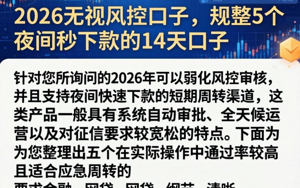 2026无视风控的口子，规整5个夜间秒下款的14天口子