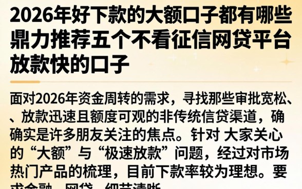 2026年好下款的大额口子都有哪些，鼎力推荐五个不看征信网贷平台放款快的口子