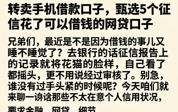 转卖手机借款口子,甄选5个征信花了可以借钱的网贷口子