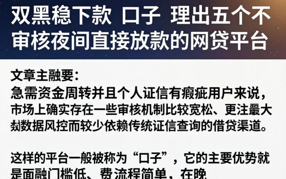 双黑稳下款的口子，理出五个不审核夜间直接放款的网贷平台