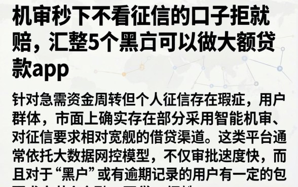 机审秒下不看征信的口子拒就赔，汇整5个黑户可以做大额贷款app