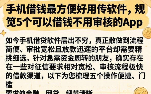 手机借钱最方便好用的软件，规整5个可以借钱不用审核的app