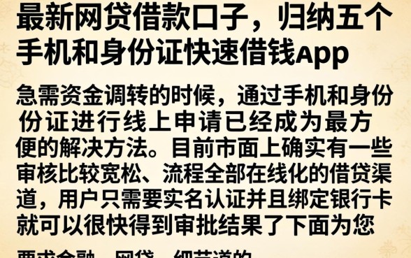 最新网贷借款口子，归纳五个手机和身份证快速借钱app