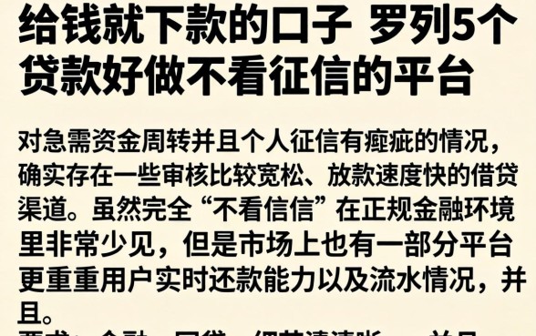 给钱就下款的口子，罗列5个贷款好做不看征信的平台