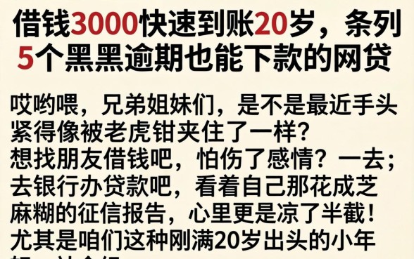 借钱3000快速到账20岁，条列5个黑户逾期也能下款的网贷