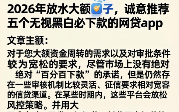 2026年放水大额口子，诚意推荐五个无视黑白必下款的网贷app