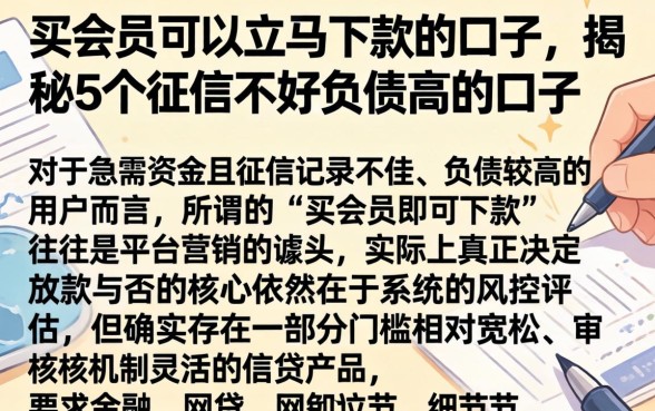 买会员可以立马下款的口子，揭秘5个征信不好负债高的口子