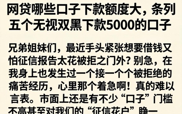网贷哪些口子下款额度大，条列五个无视双黑下款5000的口子