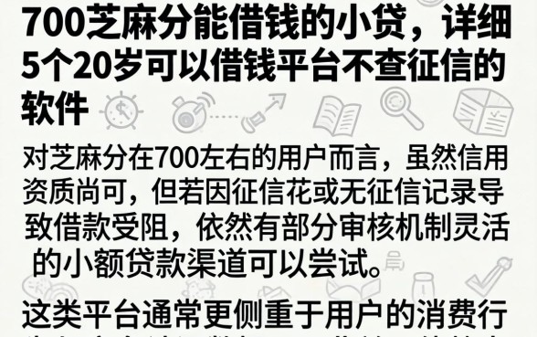 700芝麻分能借钱的小贷，详细阐述5个20岁可以借钱平台不查征信的软件