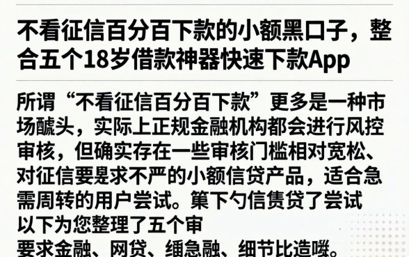 不看征信百分百下款的小额黑口子，整合五个18岁借款神器快速下款app