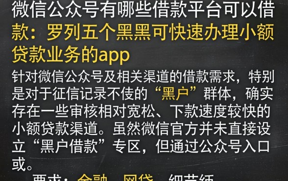 微信公众号有哪些借款平台可以借款，罗列五个黑户可快速办理小额贷款业务的app