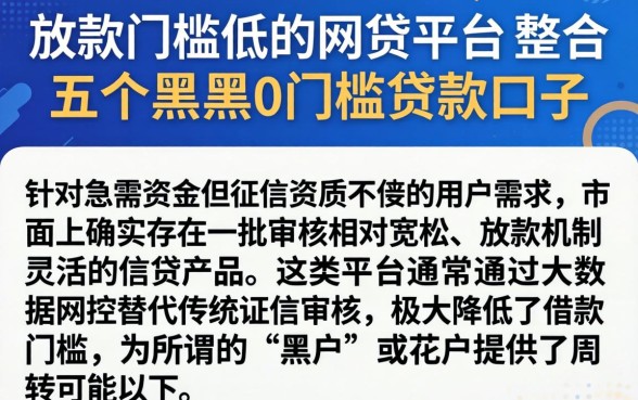 放款门槛低的网贷平台，整合五个黑户0门槛贷款口子