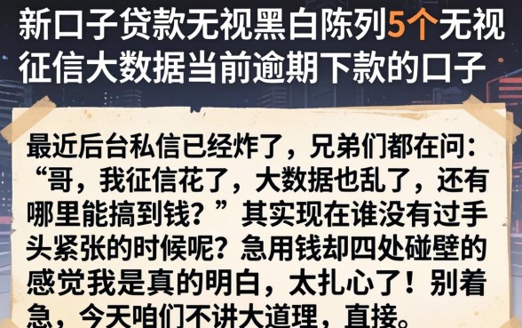 新口子贷款无视黑白，陈列5个无视征信大数据当前逾期下款的口子