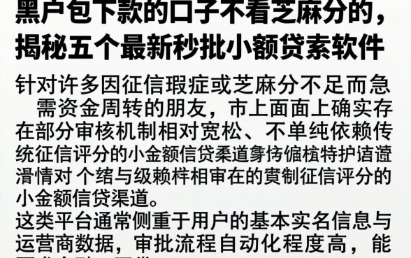 黑户包下款的口子不看芝麻分的，揭秘五个最新秒批小额贷款软件