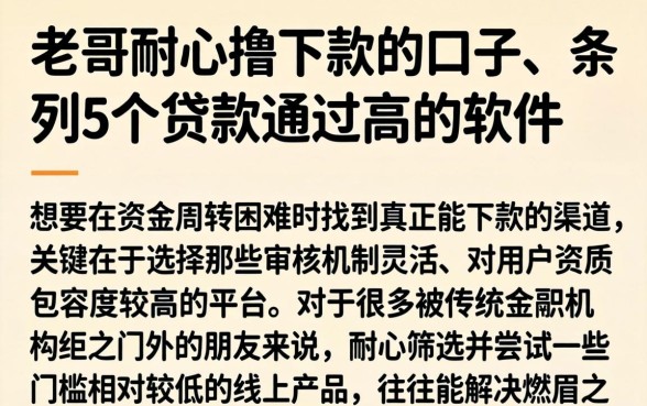 老哥耐心撸下款的口子，条列5个贷款通过高的软件