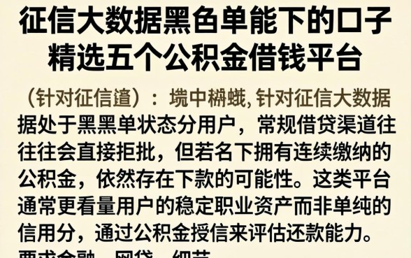 征信大数据黑名单能下的口子，精选五个公积金借钱平台