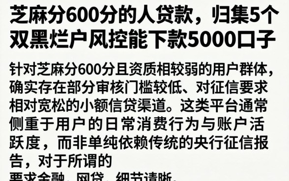 芝麻分600分的人贷款，归集5个双黑烂户风控能下款5000口子