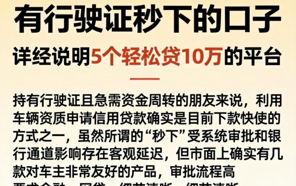 有行驶证秒下的口子，详尽说明5个轻松贷10万的平台