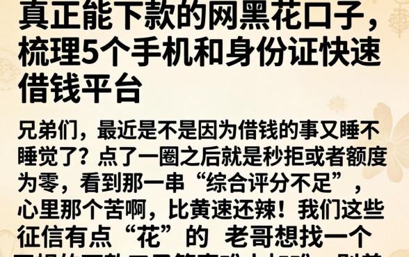 真正能下款的网黑花口子,梳理5个手机和身份证快速借钱平台
