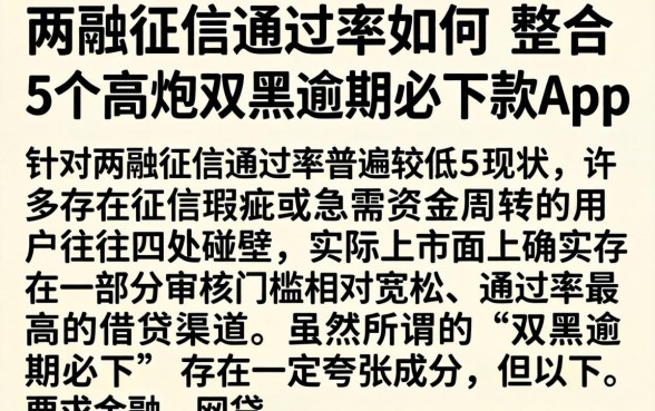 两融征信通过率如何，整合5个高炮双黑逾期必下款app