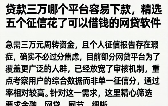 贷款三万哪个平台容易下款，精选五个征信花了可以借钱的网贷软件