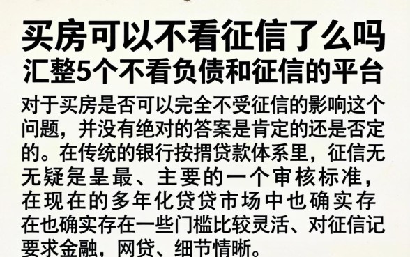 买房可以不看征信了么吗，汇整5个不看负债和征信的平台
