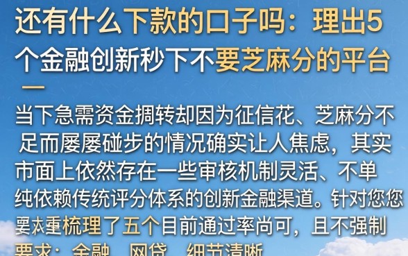 还有什么下款的口子吗，理出5个金融创新秒下不要芝麻分的平台