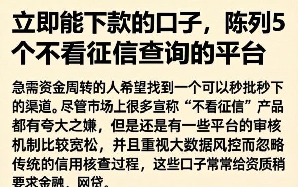 立即能下款的口子，陈列5个不看征信查询的平台