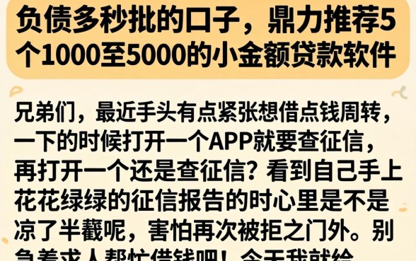 负债多秒批的口子，鼎力推荐5个1000至5000的小额贷款软件