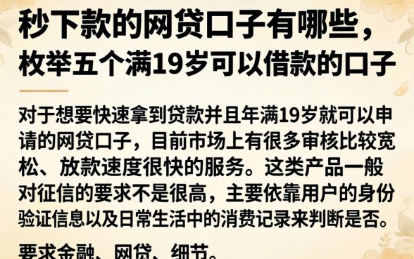 秒下款的网贷口子有哪些，枚举五个满19岁可以借款的口子
