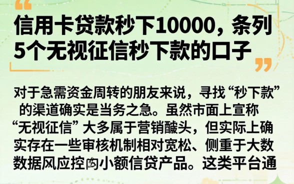 信用卡贷款秒下10000，条列5个无视征信秒下款的口子