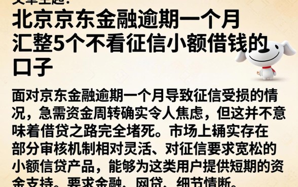北京京东金融逾期一个月，汇整5个不看征信小额借钱的口子