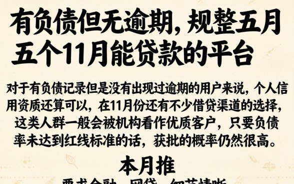 有负债但无逾期，规整五个11月能贷款的平台