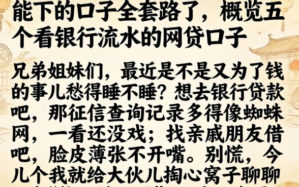 能下的口子全套路了,概览五个看银行流水的网贷口子